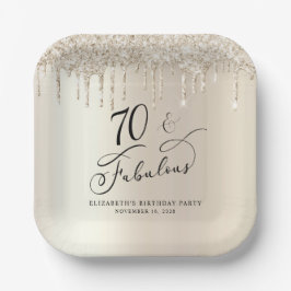 Elegante gouden glitter 70e verjaardagsfeestje papieren bordje