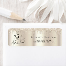 Elegante gouden glitter 75e verjaardag retouradres etiket
