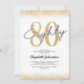 Elegante gouden glitter 80e verjaardagsuitnodiging kaart (Voorkant)