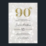 Elegante Gouden Glitter 90ste Verjaardag Kaart<br><div class="desc">Het moderne en elegante ontwerp van de Gold Glitter 90th Birthday Invitation dat met jouw tekst kan worden aangepast. Klik op de knop "Aanpassen" en gebruik onze ontwerptool om deze sjabloon te wijzigen. Bekijk de Graphic Art Design store voor andere producten die bij dit ontwerp passen!</div>