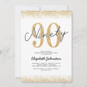 Elegante gouden glitter 90ste verjaardagsuitnodigi kaart (Voorkant)