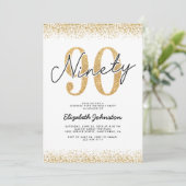 Elegante gouden glitter 90ste verjaardagsuitnodigi kaart (Staand voorkant)