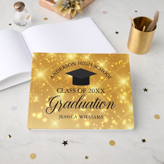 Elegante Gouden Glitter Afsluiting Aangepaste Scho Gastenboek (Voorkant open)