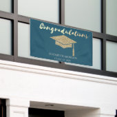 Elegante Gouden Glitter Afstudeerhoed, Afstuderen Spandoek (Buitenkant Gebouw)