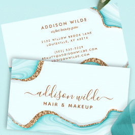 Elegante Gouden Glitter Aqua Marmer Agate Modern C Visitekaartje