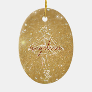 Elegante Gouden Glitter Ballerina Danser Keramisch Ornament