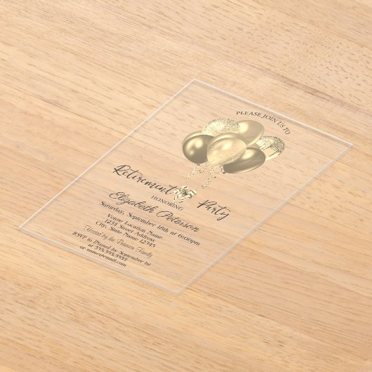 Elegante Gouden Glitter Ballonnen Eenvoudig Pensio Acryl Uitnodigingen (Laagn)