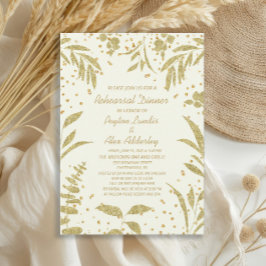 Elegante Gouden Glitter Bladeren Huwelijksrepetiti Kaart