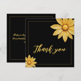 Elegante Gouden Glitter Bloem Sweet 16 Verjaardag Bedankkaart