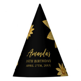 Elegante Gouden Glitter Bloem Sweet 16 Verjaardag Feesthoedjes