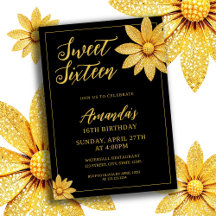 Elegante Gouden Glitter Bloem Sweet 16 Verjaardag