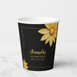 Elegante Gouden Glitter Bloem Sweet 16 Verjaardag Papieren Bekers