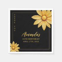 Elegante Gouden Glitter Bloem Sweet 16 Verjaardag