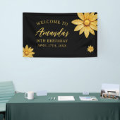 Elegante Gouden Glitter Bloem Sweet 16 Verjaardag Spandoek (Beurs)