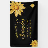 Elegante Gouden Glitter Bloem Sweet 16 Verjaardag Spandoek (Verticaal)
