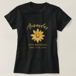 Elegante Gouden Glitter Bloem Sweet 16 Verjaardag T-shirt