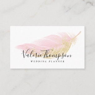Elegante gouden glitter blush roze veer modern visitekaartje