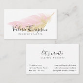 Elegante gouden glitter blush roze veer modern visitekaartje (Voorkant / Achterkant)
