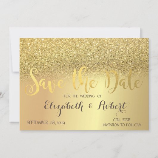 Elegante Gouden Glitter Bokeh Bewaar de Datum Save The Date (Voorkant)