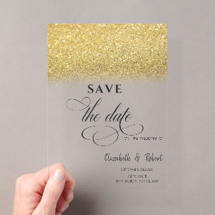 Elegante Gouden Glitter Bokeh Huwelijk Bewaar De D Acryl Uitnodigingen