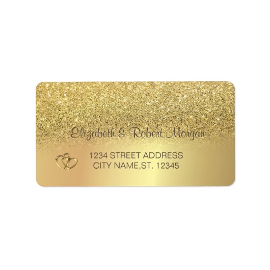 Elegante Gouden Glitter Bokeh Huwelijkslabel Etiket (Voorkant)