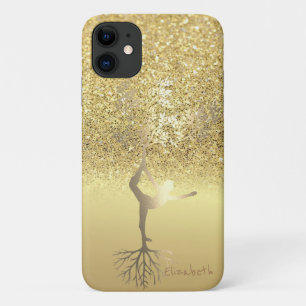 Elegante Gouden Glitter Bokeh Meisje Boom Silhouet Case-Mate iPhone Case