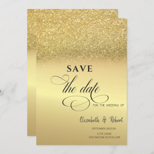 Elegante gouden glitter Bokeh Trouw Save The Date (Voorkant / Achterkant)