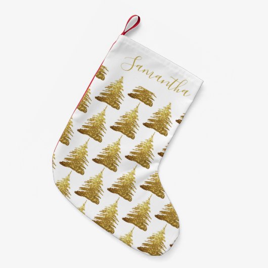 Elegante Gouden Glitter Bomen Naam Kleine Kerstsok (Voorkant (Hangend))
