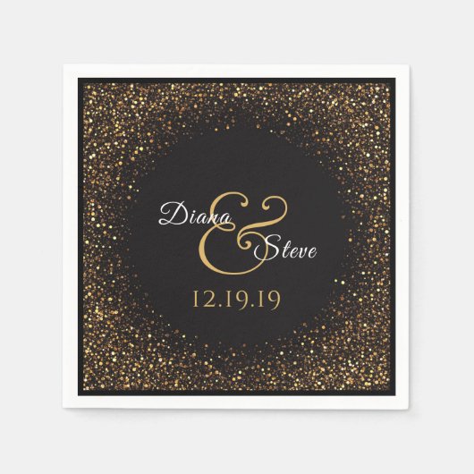 Elegante gouden glitter bruiloft monogram servet (Voorkant)