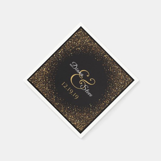 Elegante gouden glitter bruiloft monogram servet (Hoek)