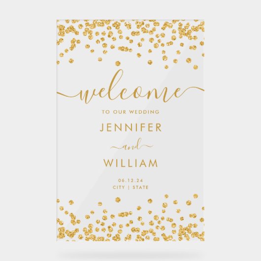 Elegante gouden glitter bruiloft welkom acryl bord (Voorkant)