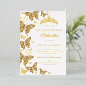 Elegante Gouden Glitter Butterfly Quinceanera Folie Uitnodiging (Staand Voorkant)