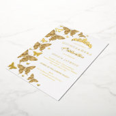 Elegante Gouden Glitter Butterfly Quinceanera Folie Uitnodiging (Gedraaid)