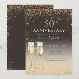 Elegante Gouden Glitter Champagne 50ste Verjaardag Kaart