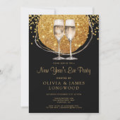 Elegante gouden glitter champagne oudejaarsavond kaart (Voorkant)