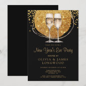 Elegante gouden glitter champagne oudejaarsavond kaart (Voorkant / Achterkant)