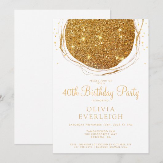 Elegante Gouden Glitter Cirkel 40ste Verjaardagsfe Kaart (Voorkant / Achterkant)
