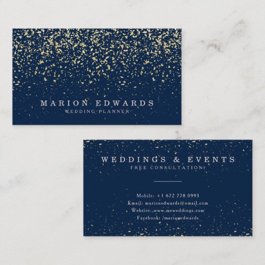 Elegante gouden glitter confetti stijlvol marinebl visitekaartje (Voorkant / Achterkant)