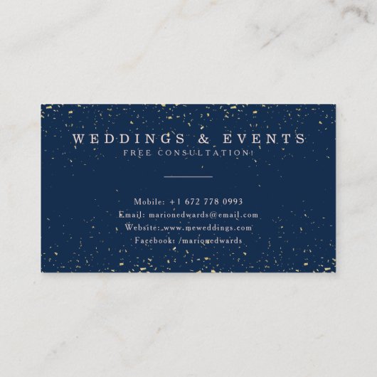 Elegante gouden glitter confetti stijlvol marinebl visitekaartje (Achterkant)