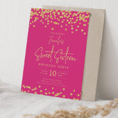 Elegante Gouden Glitter Confetti Sweet 16 Hot Pink Kaart