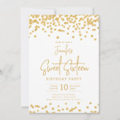 Elegante Gouden Glitter Confetti Sweet 16 Party Kaart (Voorkant)