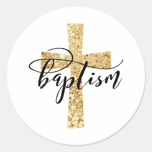 Elegante gouden glitter cross doop gunst Stickers (Voorkant)
