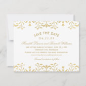 Elegante Gouden Glitter Damast Trouw Save The Date (Voorkant)