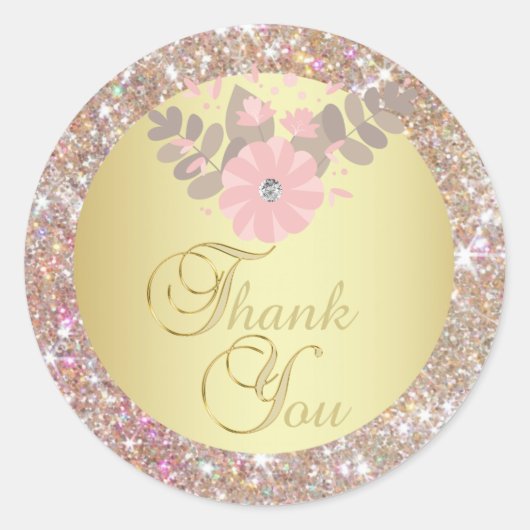 Elegante gouden glitter dank u envelop afdichtinge ronde sticker (Voorkant)