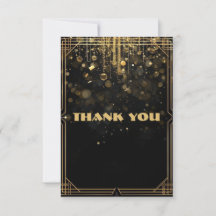 Elegante Gouden Glitter Dankkaart | Zwart & Goud