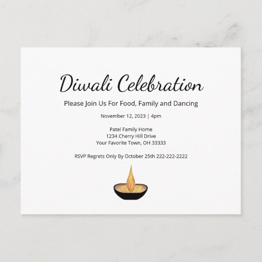 Elegante Gouden Glitter Diya Lamp Diwali-viering Uitnodiging Briefkaart (Voorkant)