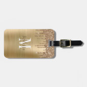 Elegante Gouden Glitter Drup Monogram Bagagelabel (Voorkant horizontaal)