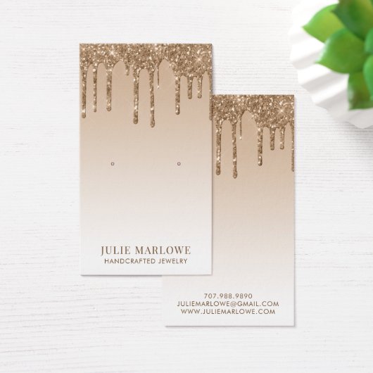 Elegante gouden glitter druppels oorbel sieraden visitekaartje (Bureau)