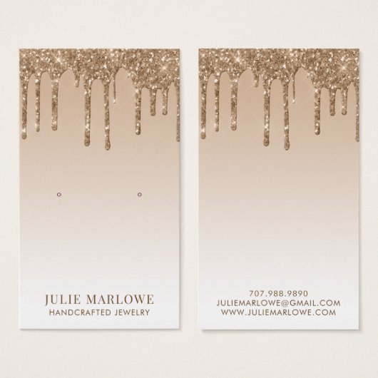 Elegante gouden glitter druppels oorbel sieraden visitekaartje (Voorkant /achterkant)