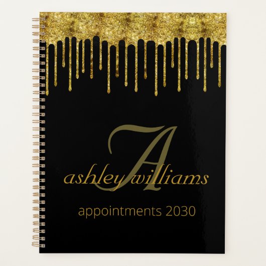 Elegante gouden glitter druppels salon afspraken planner (Voorkant)